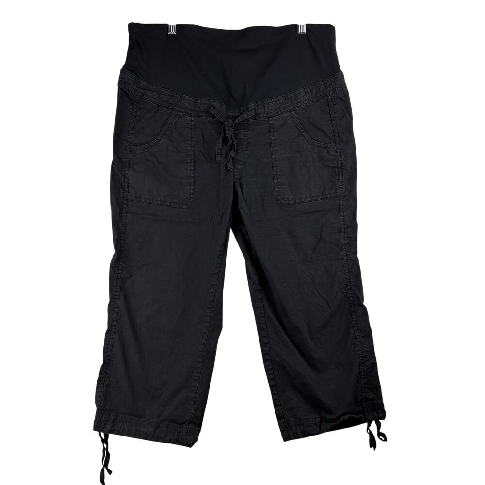 Bellina Maternity Capris Womens Large Y2K Cargo 90’s Low Rise Black Soft Comfort